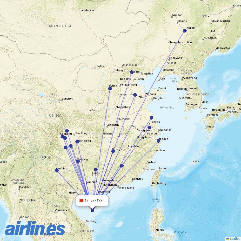 Sichuan Airlines at SYX route map