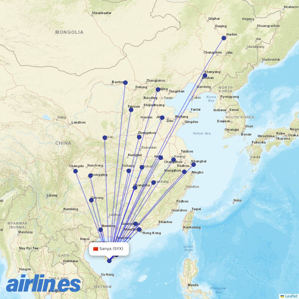 Hainan Airlines at SYX route map