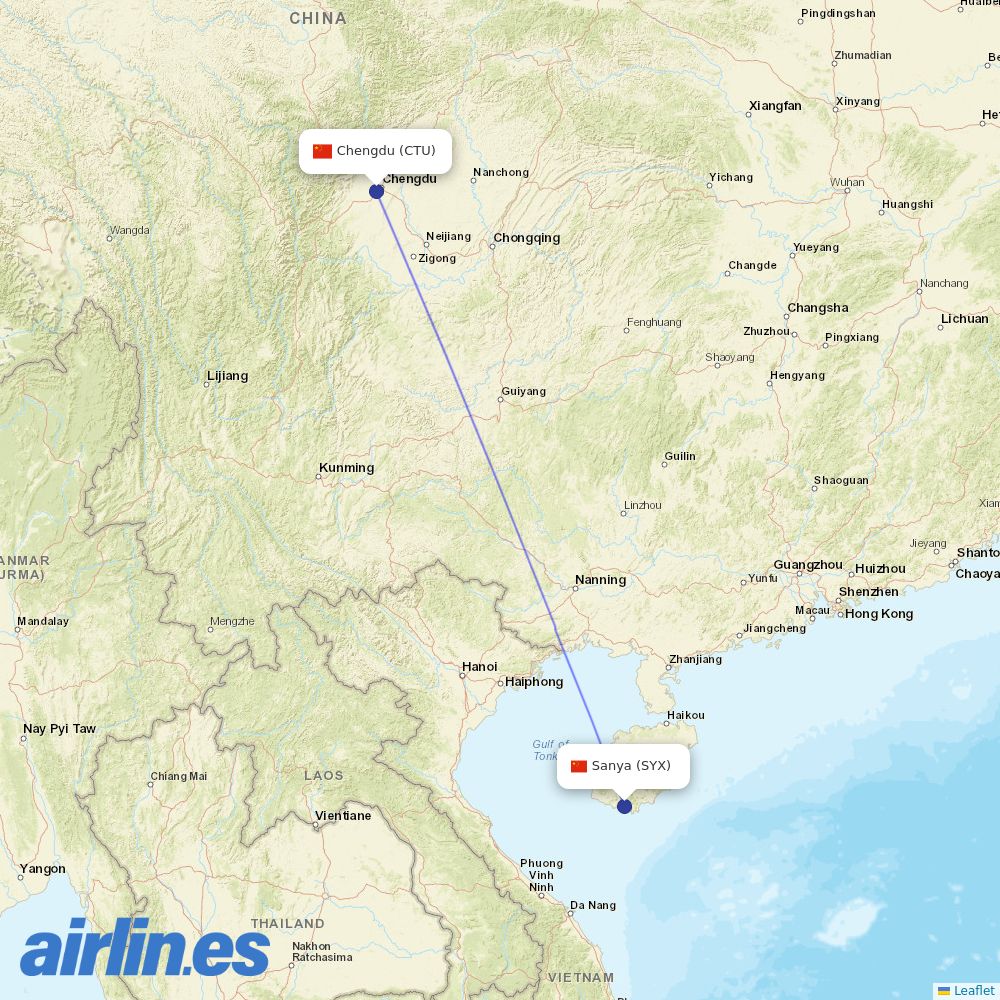 Tibet Airlines from Phoenix International destination map