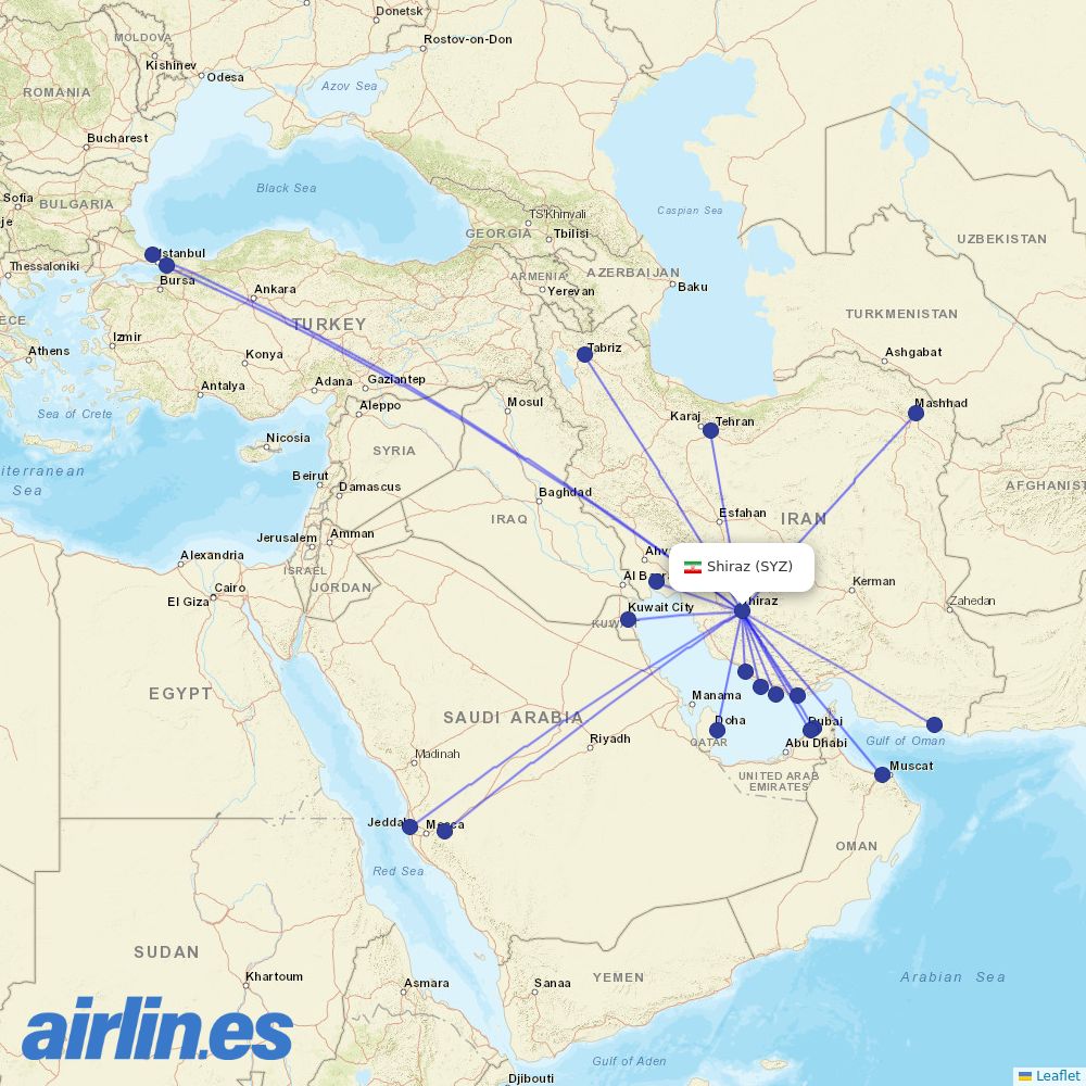 Iran Airtour at SYZ route map
