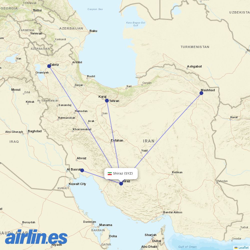 Qeshm Air at SYZ route map