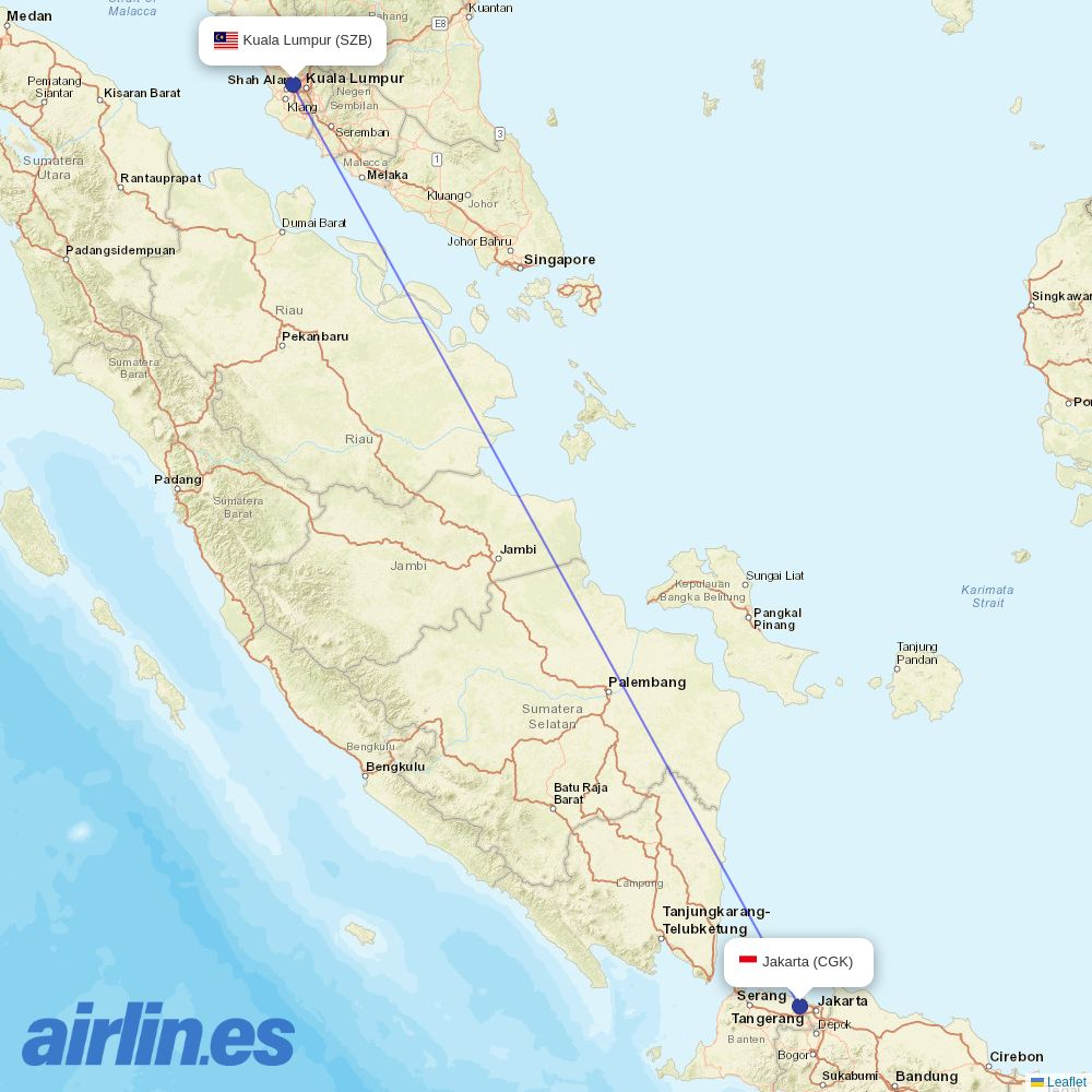 TransNusa from Sultan Abdul Aziz Shah Intl destination map