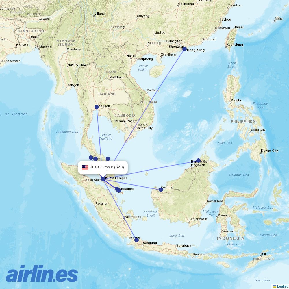 HK Express from Sultan Abdul Aziz Shah Intl destination map