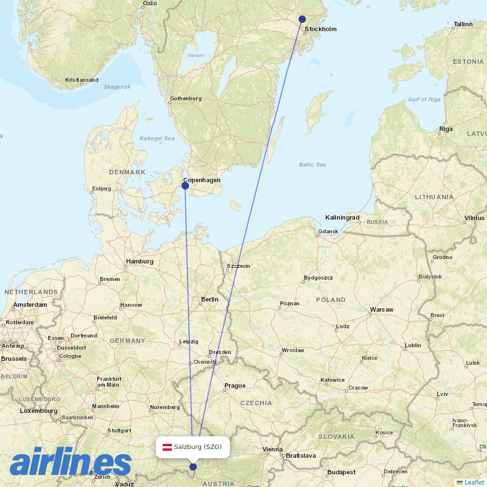 Norwegian Air Sweden from Salzburg Airport destination map