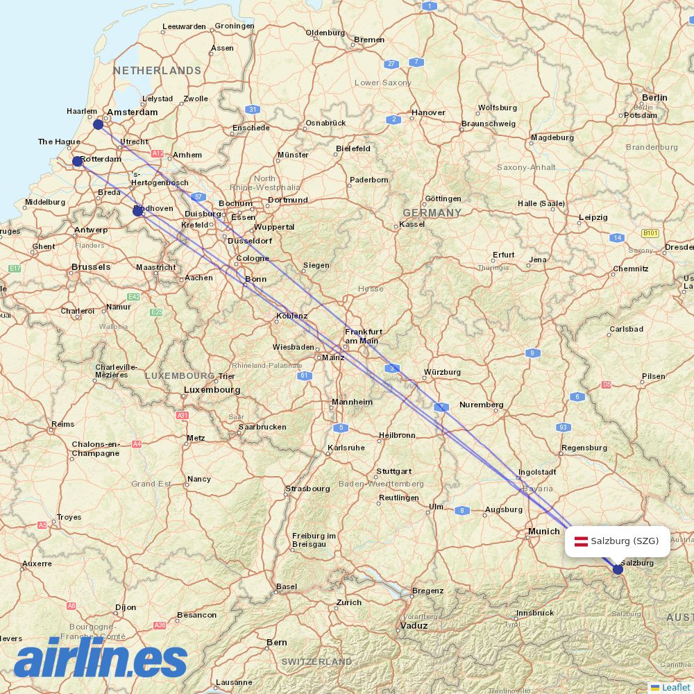 Transavia from Salzburg Airport destination map