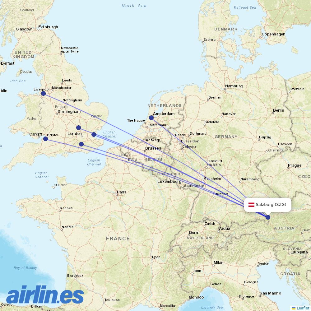 easyJet from Salzburg Airport destination map