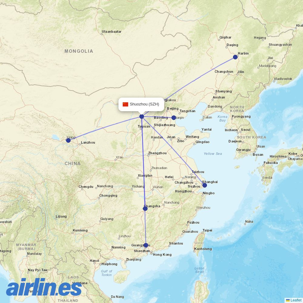 Juneyao Airlines from Senipah Airport destination map