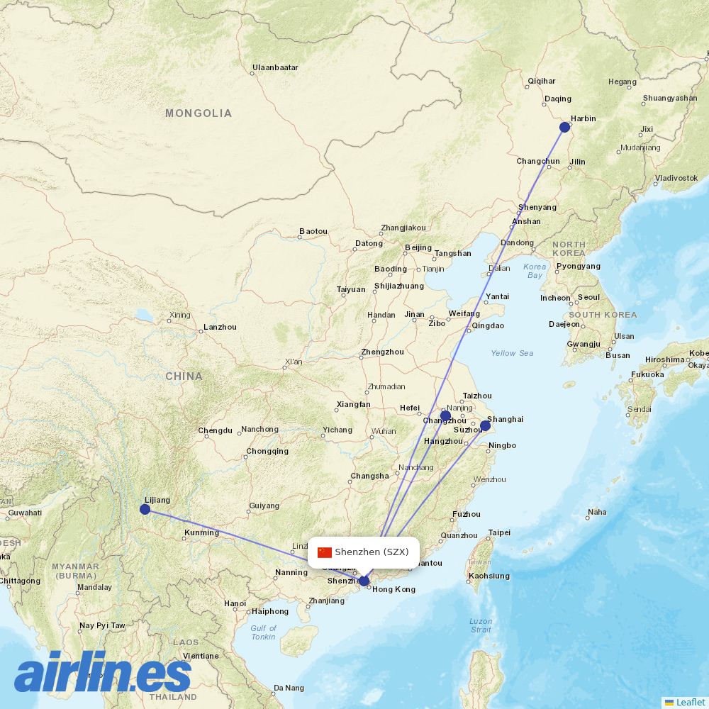 Juneyao Airlines at SZX route map