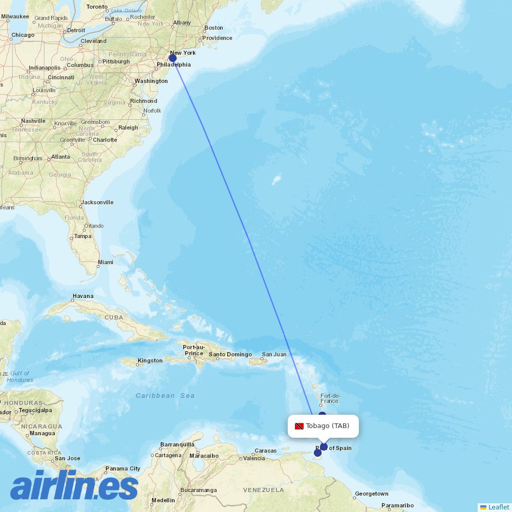 British Airways from Crown Point destination map