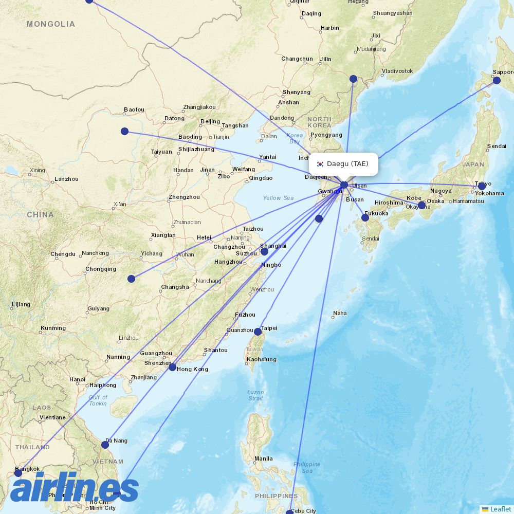 Jeju Air from Daegu Ab destination map