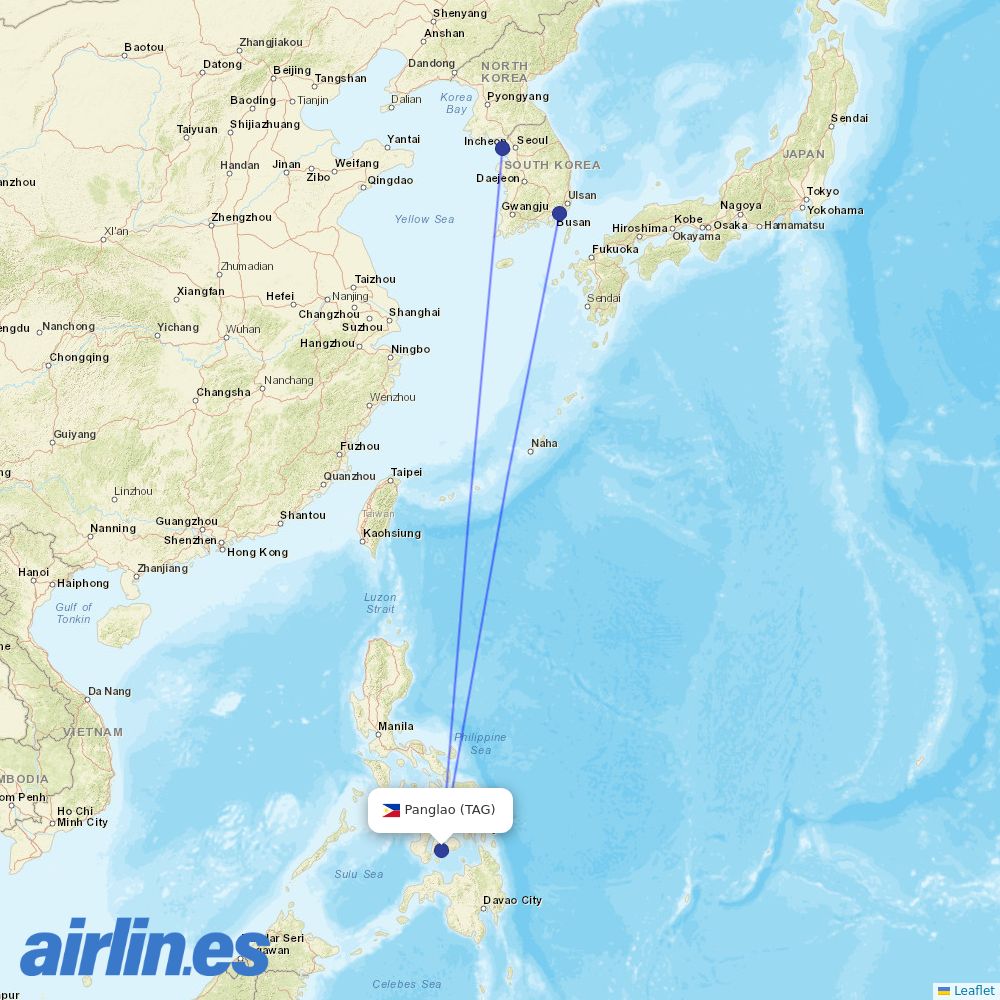 Jeju Air from Bohol International Airport destination map