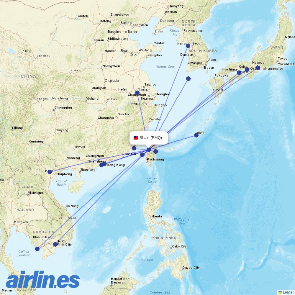 Jin Air from Bohol International Airport destination map