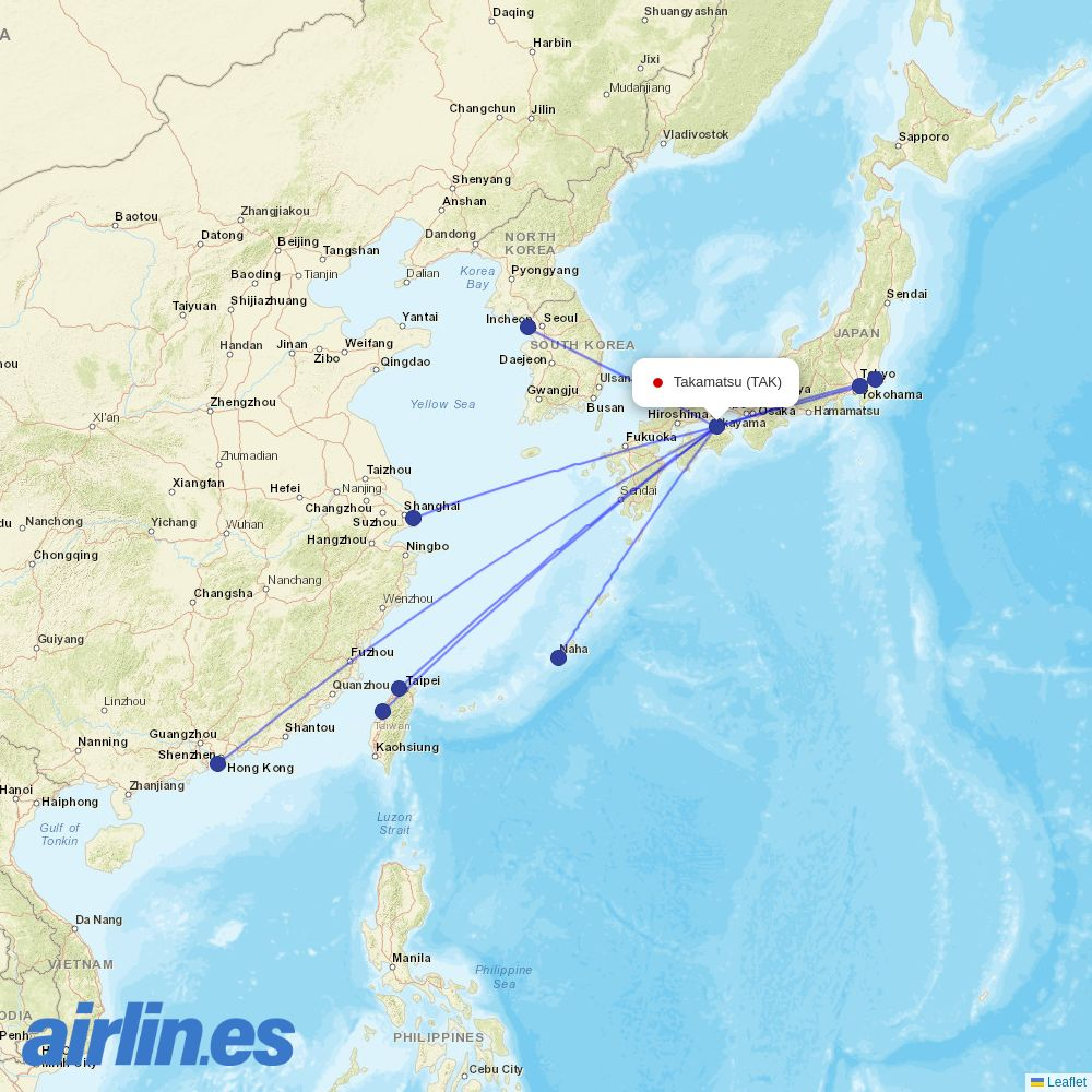 Jin Air from Takamatsu Airport destination map