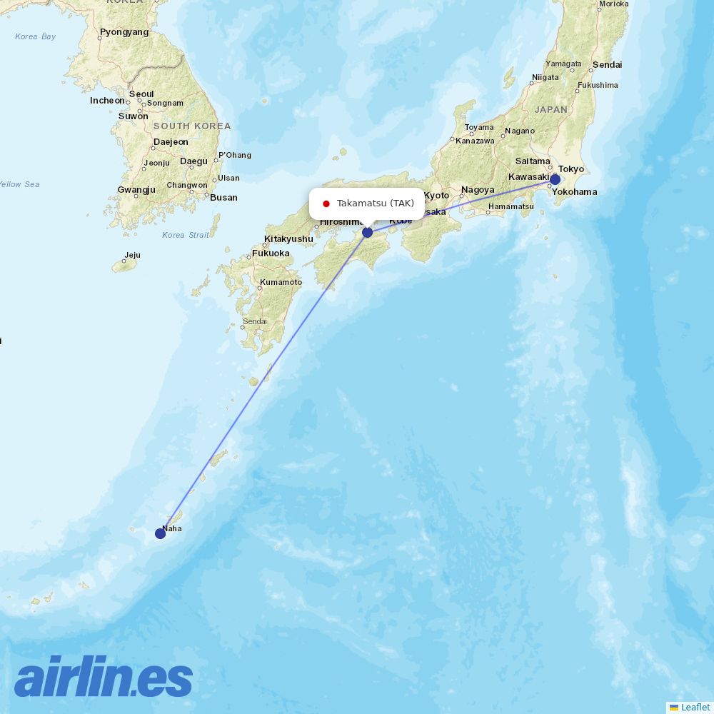 ANA from Takamatsu Airport destination map