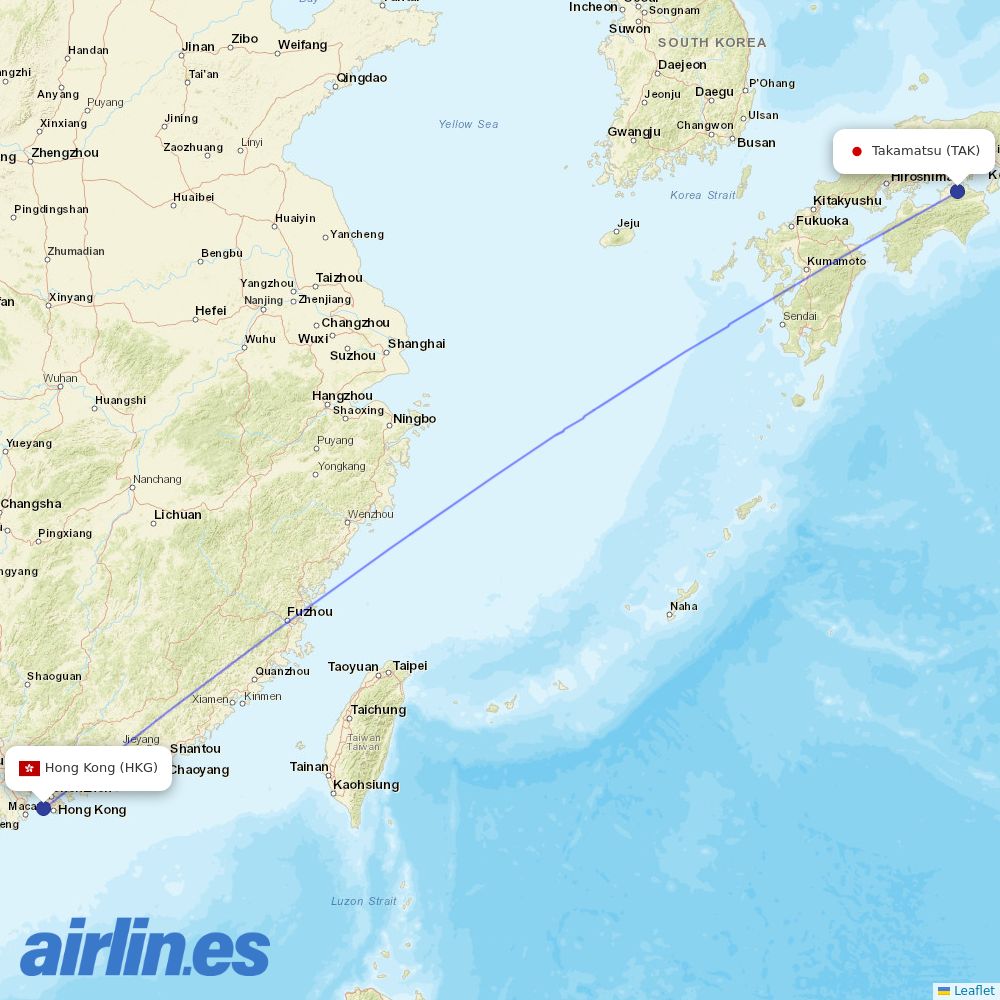 HK Express from Takamatsu Airport destination map