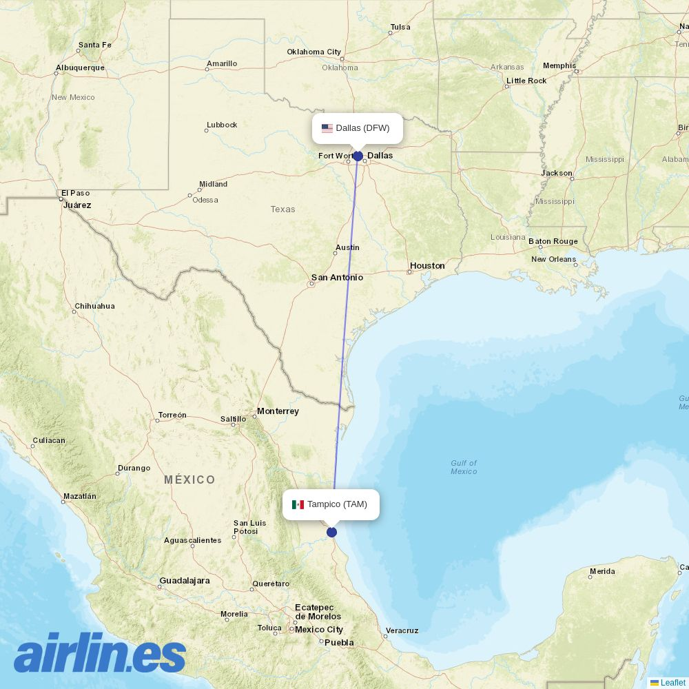 American Airlines from General Francisco Javier Mina International destination map