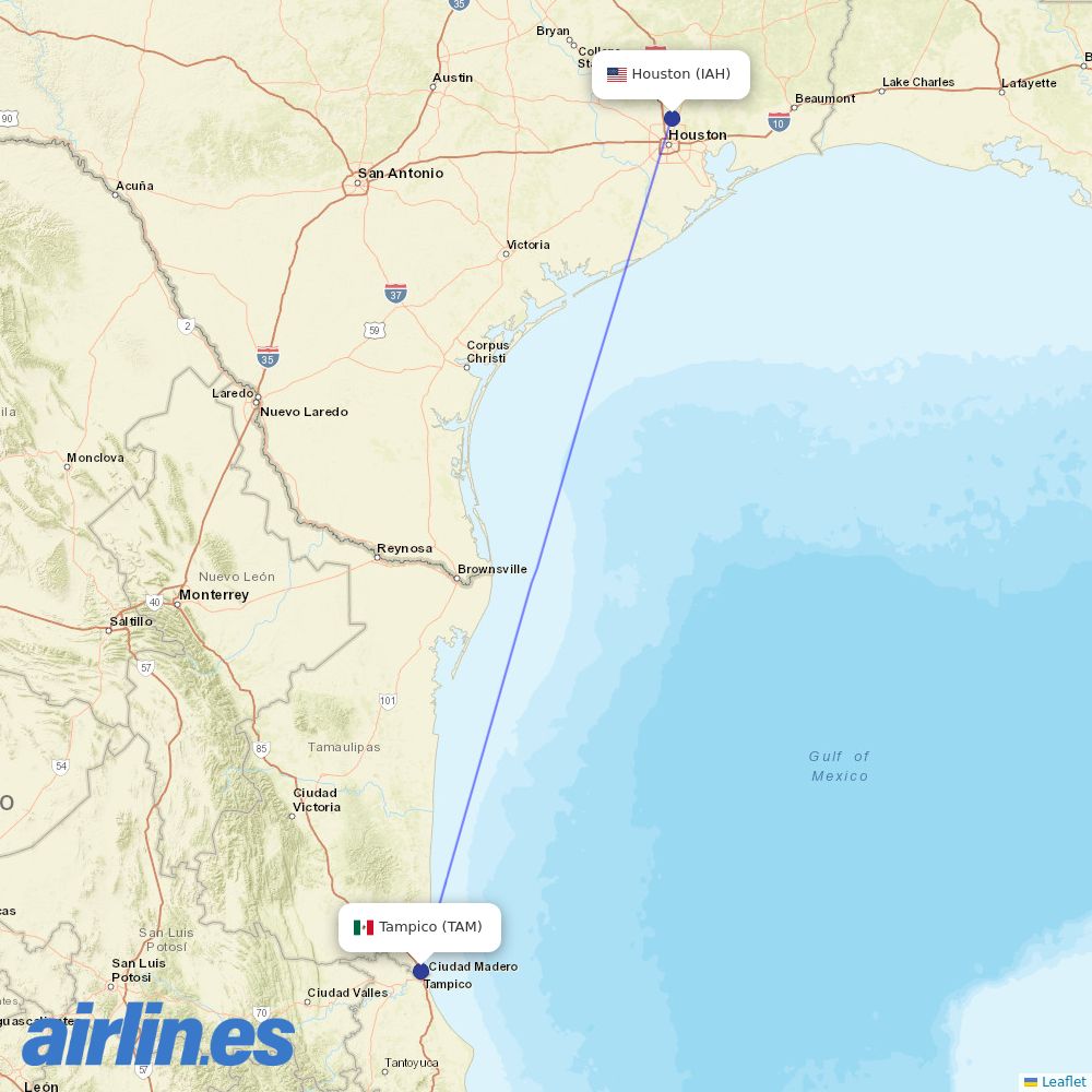 United Airlines from General Francisco Javier Mina International destination map