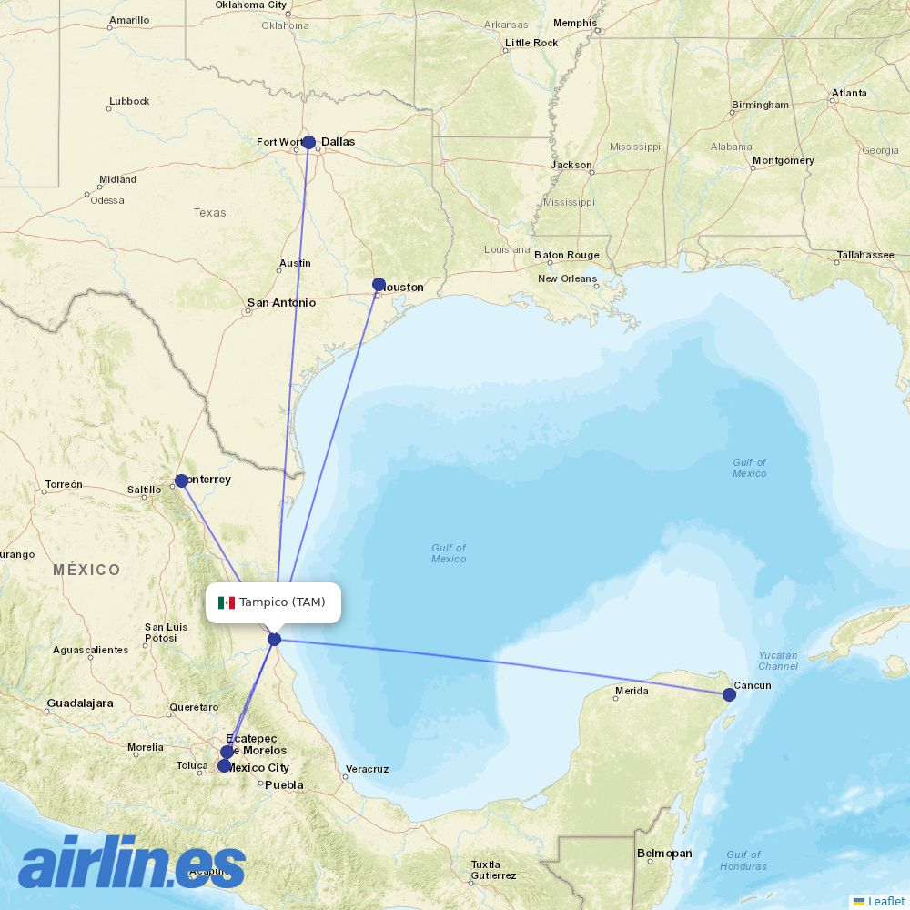 VivaAerobus from General Francisco Javier Mina International destination map