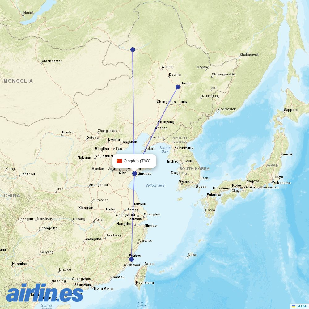 Fuzhou Airline at TAO route map