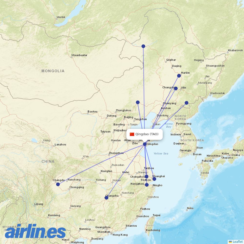 Juneyao Airlines at TAO route map
