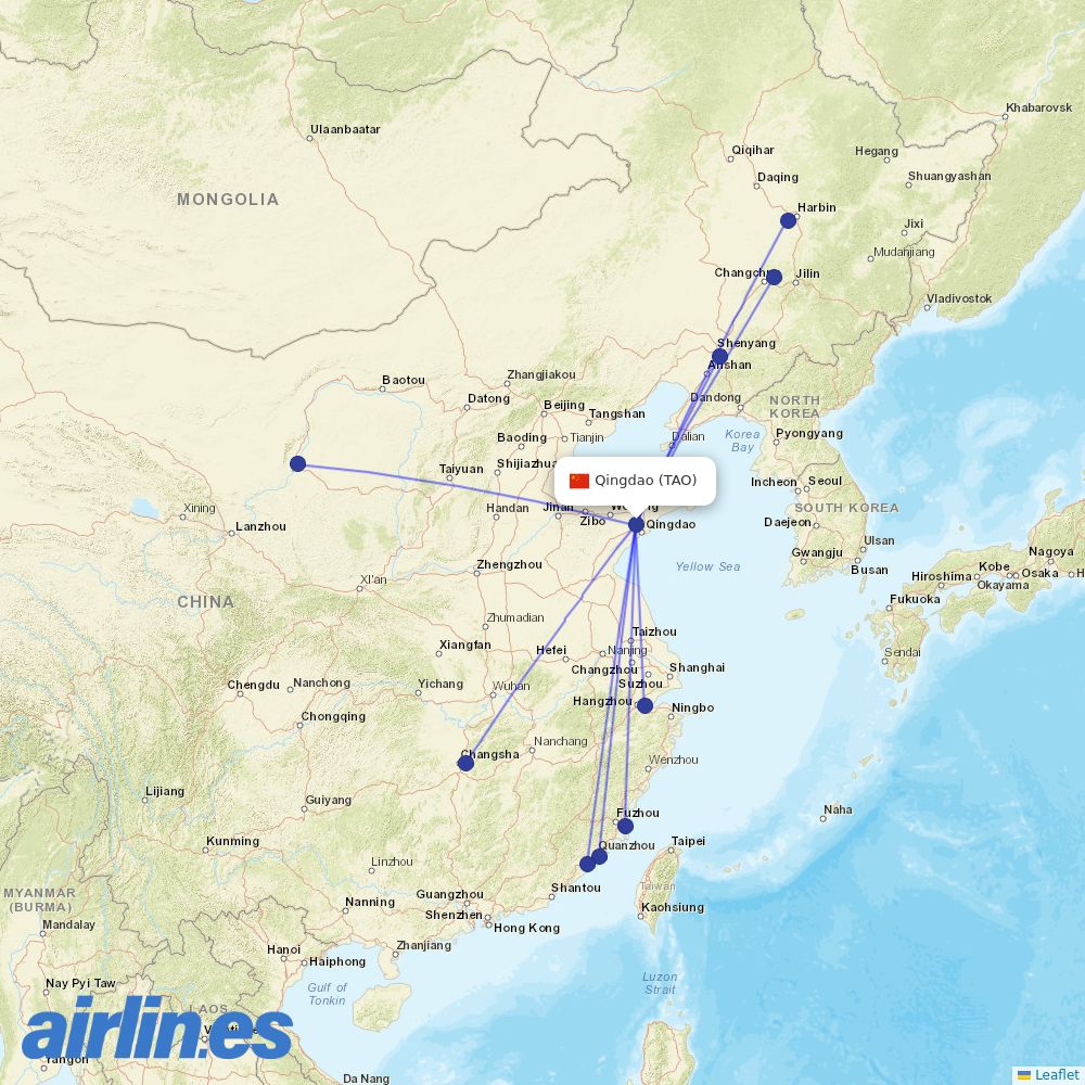 Xiamen Airlines from Qingdao Jiaodong International Airport destination map