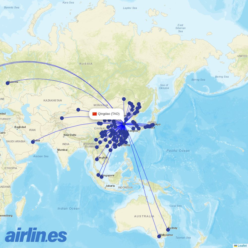 Suparna Airlines from Qingdao Jiaodong International Airport destination map