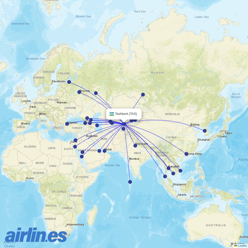 Centrum Air from Islam Karimov Tashkent International Airport destination map
