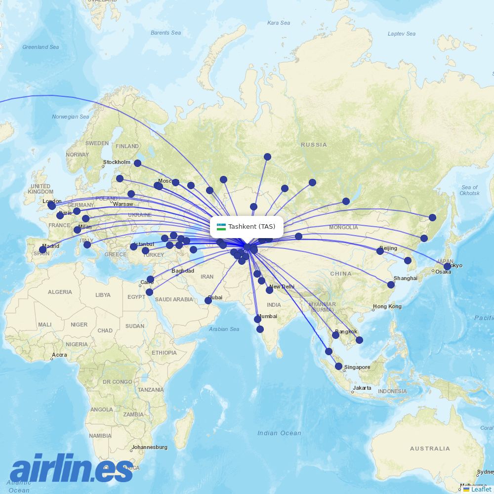 Uzbekistan Airways at TAS route map