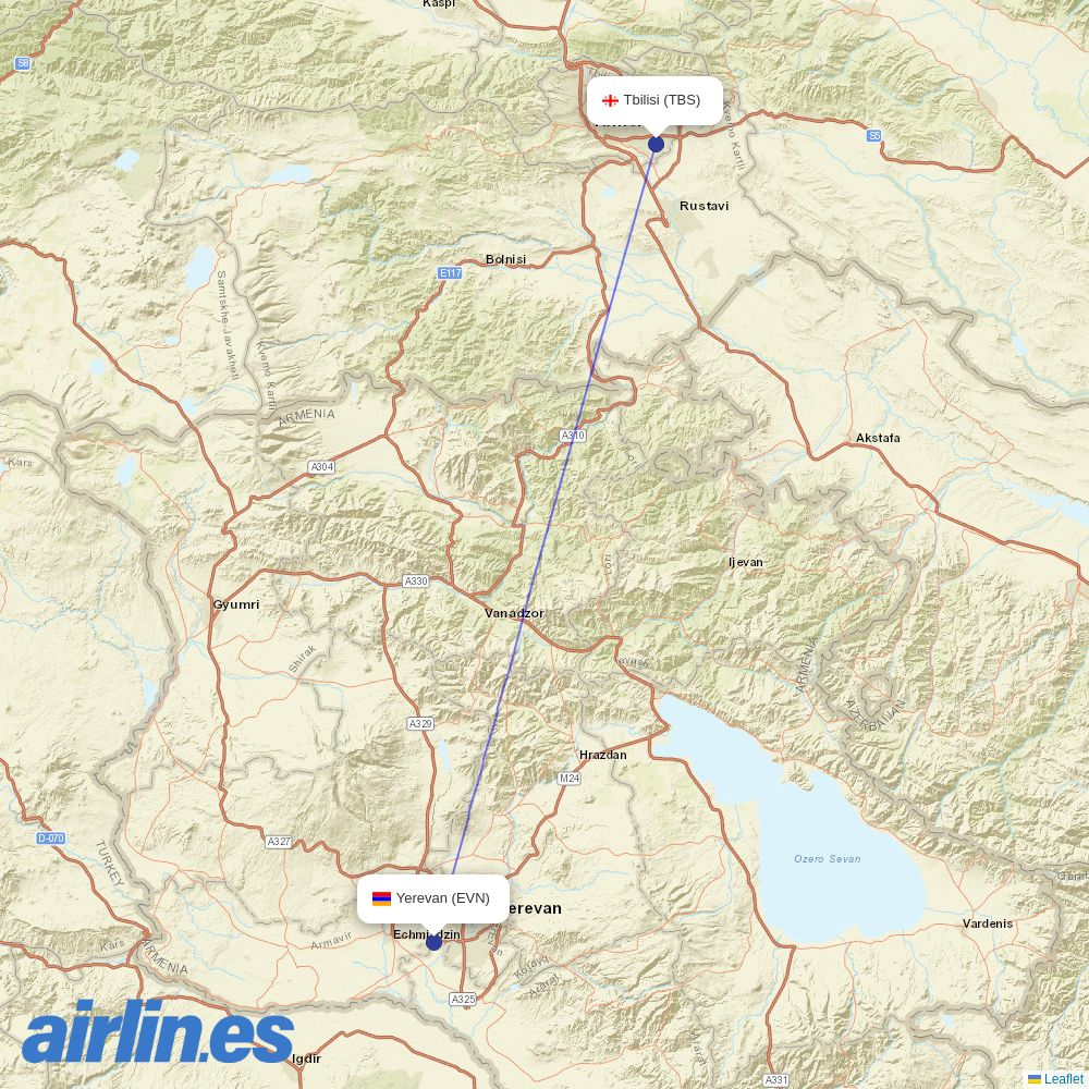 FlyOne Armenia from Lochini destination map