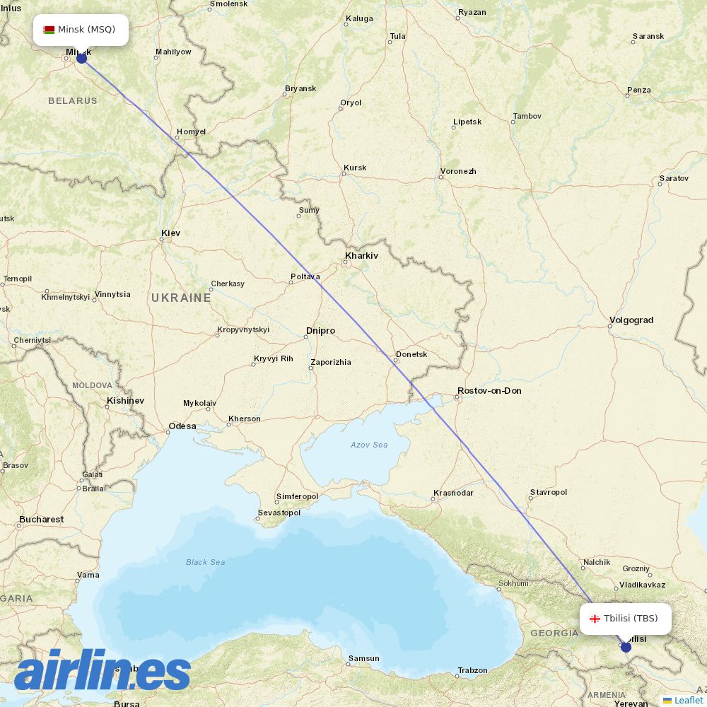 Belavia at TBS route map