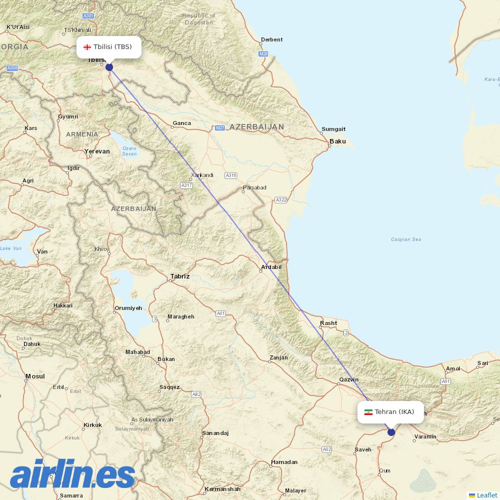 Iran Aseman Airlines from Lochini destination map