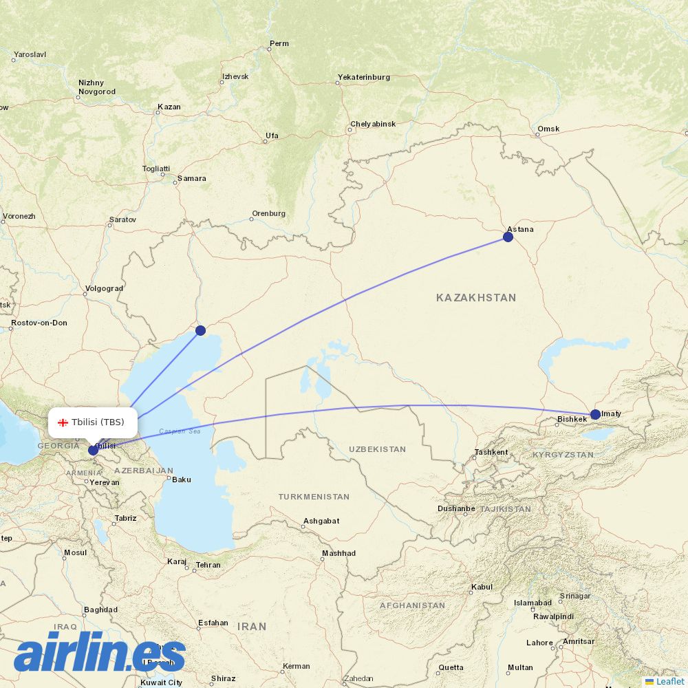 Air Astana at TBS route map