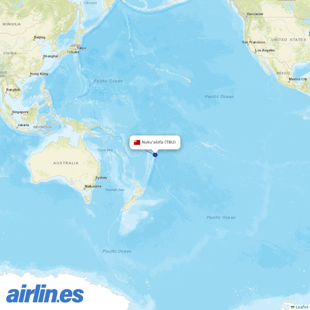 Fiji Airways at TBU route map