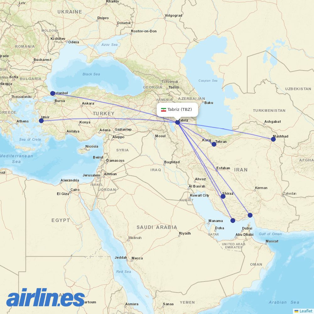 Iran Airtour at TBZ route map