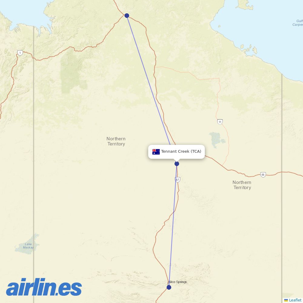 Airnorth from Tennant Creek destination map