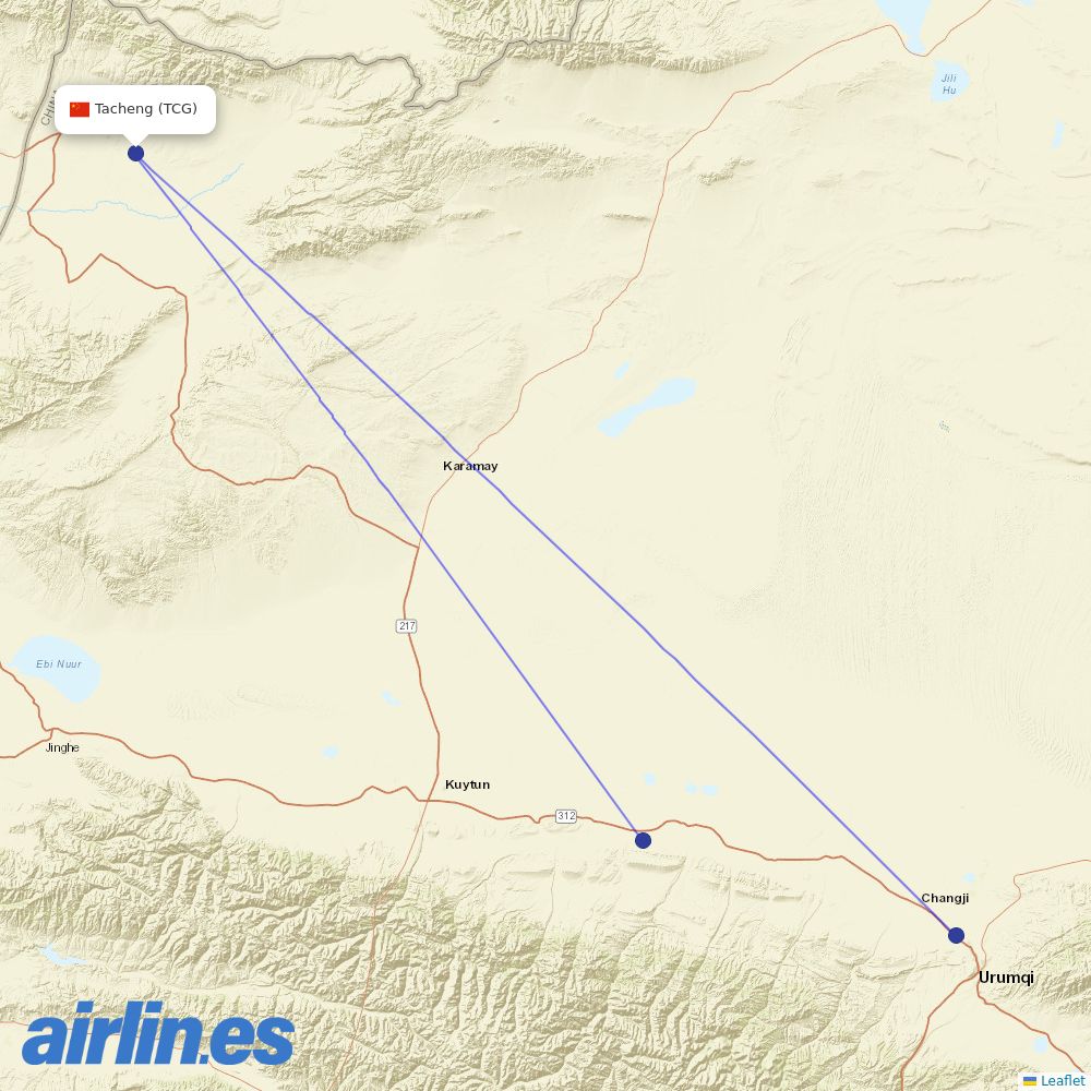 China Southern Airlines from Tacheng Airport destination map