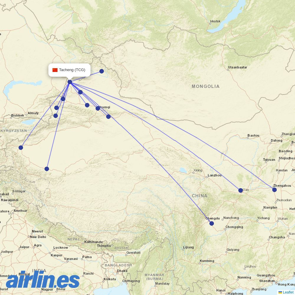 Chengdu Airlines from Tacheng Airport destination map