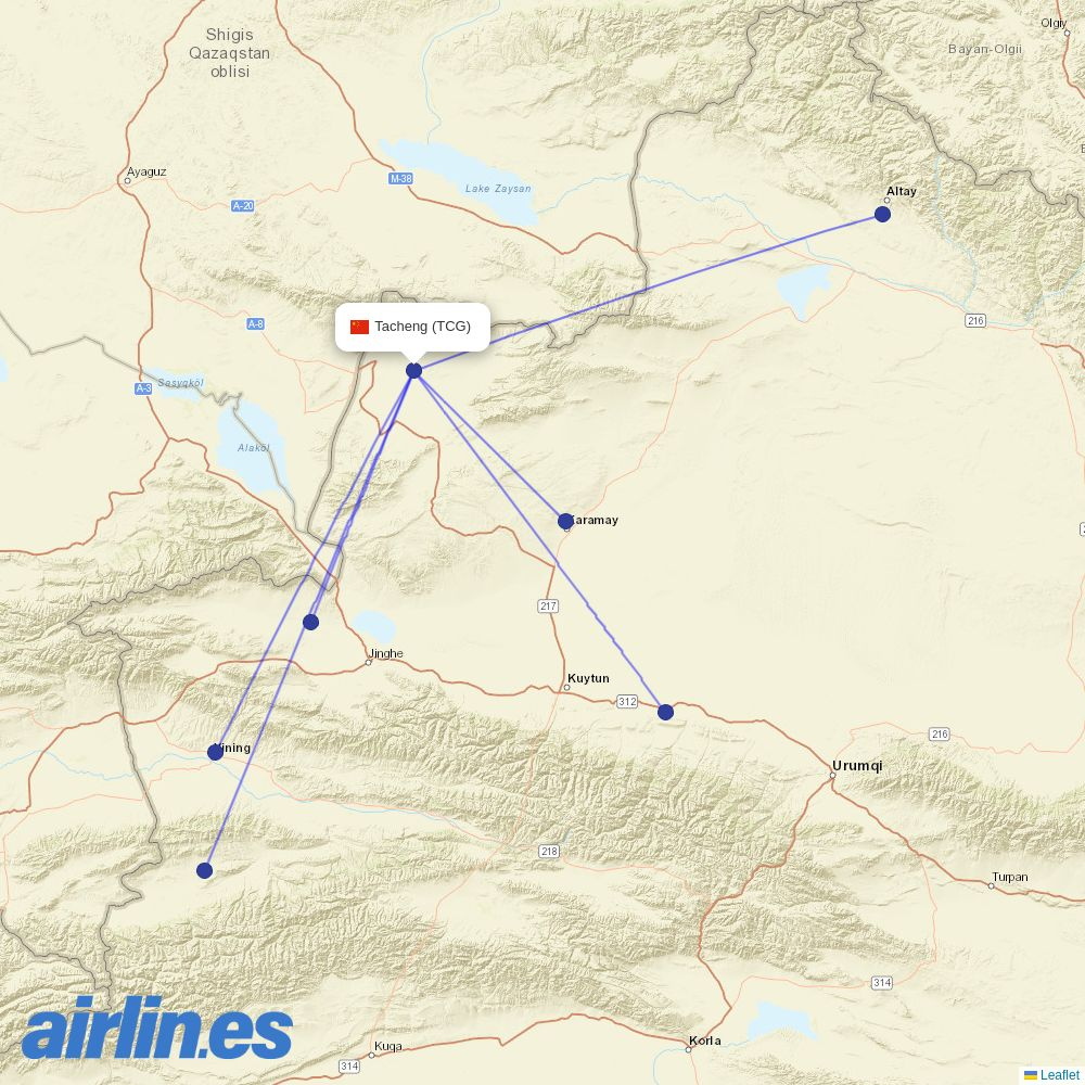 Gestair from Tacheng Airport destination map