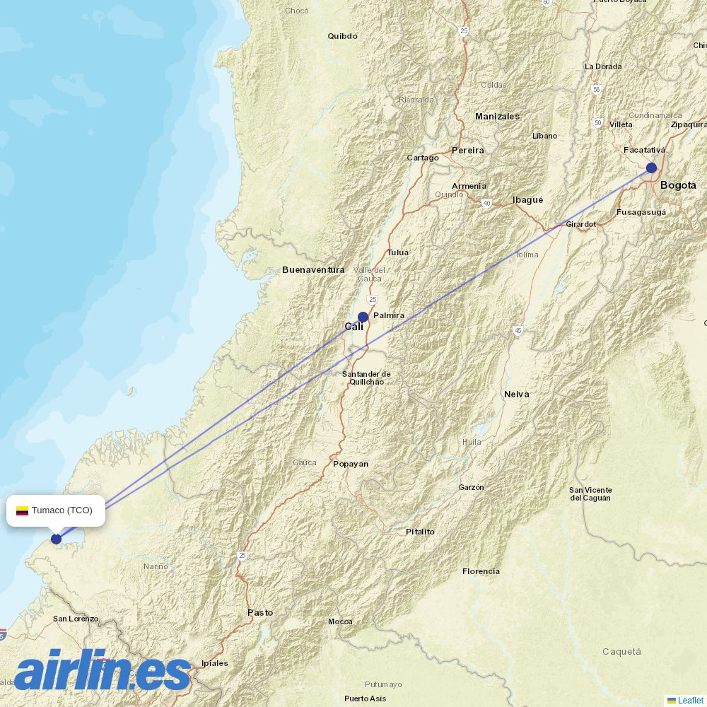 SATENA at TCO route map