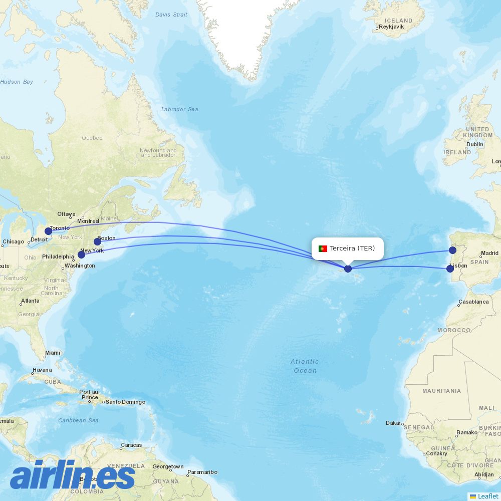 Azores Airlines at TER route map