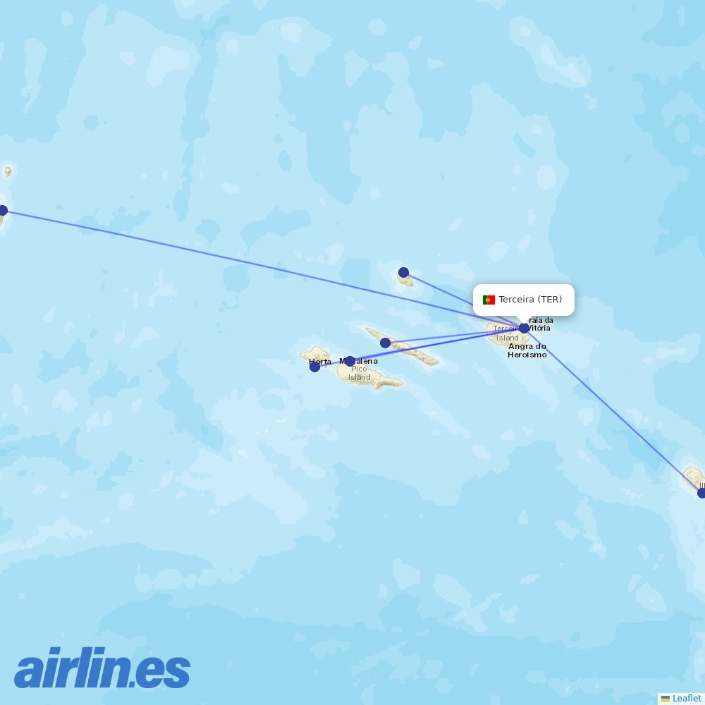 SATA - Air Acores from Terceira Island destination map