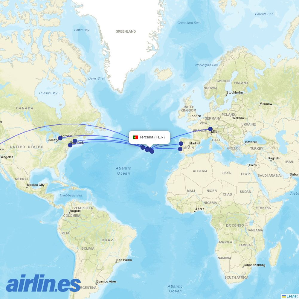 Edelweiss Air from Terceira Island destination map