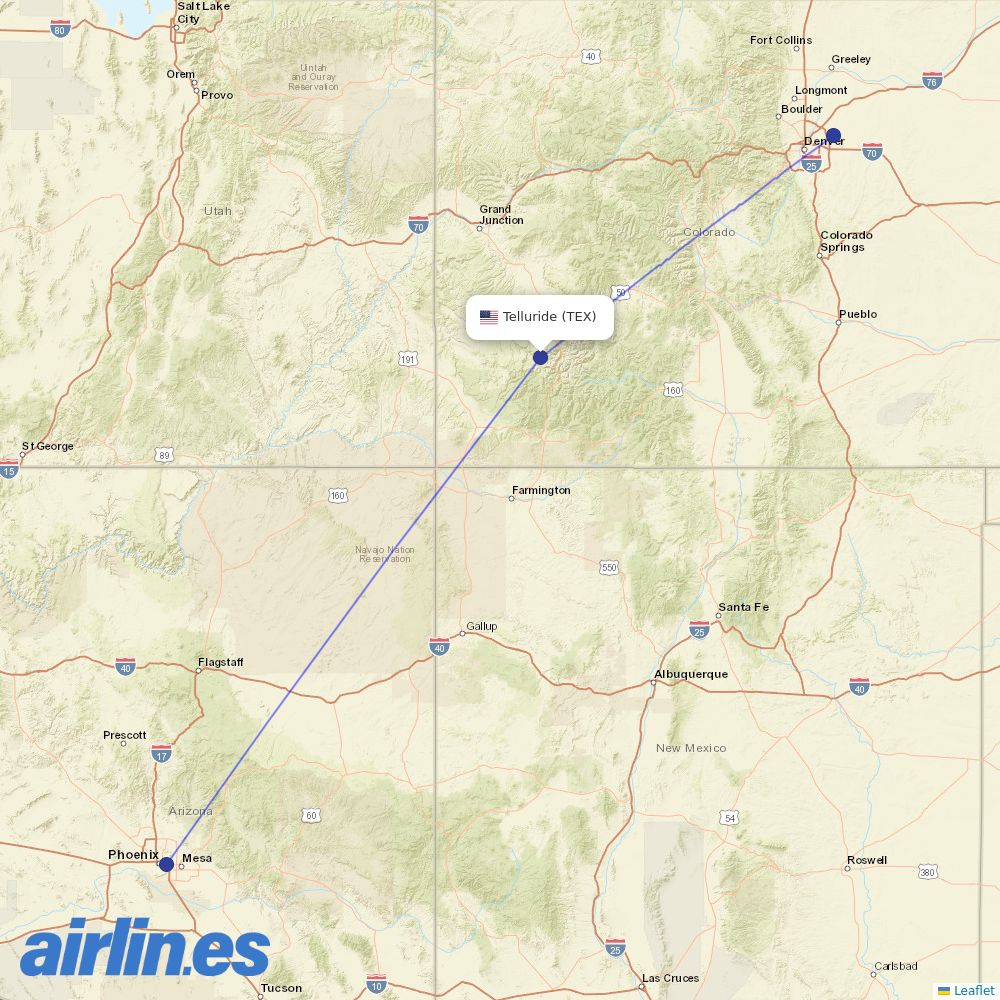 Key Lime Air from Telluride destination map