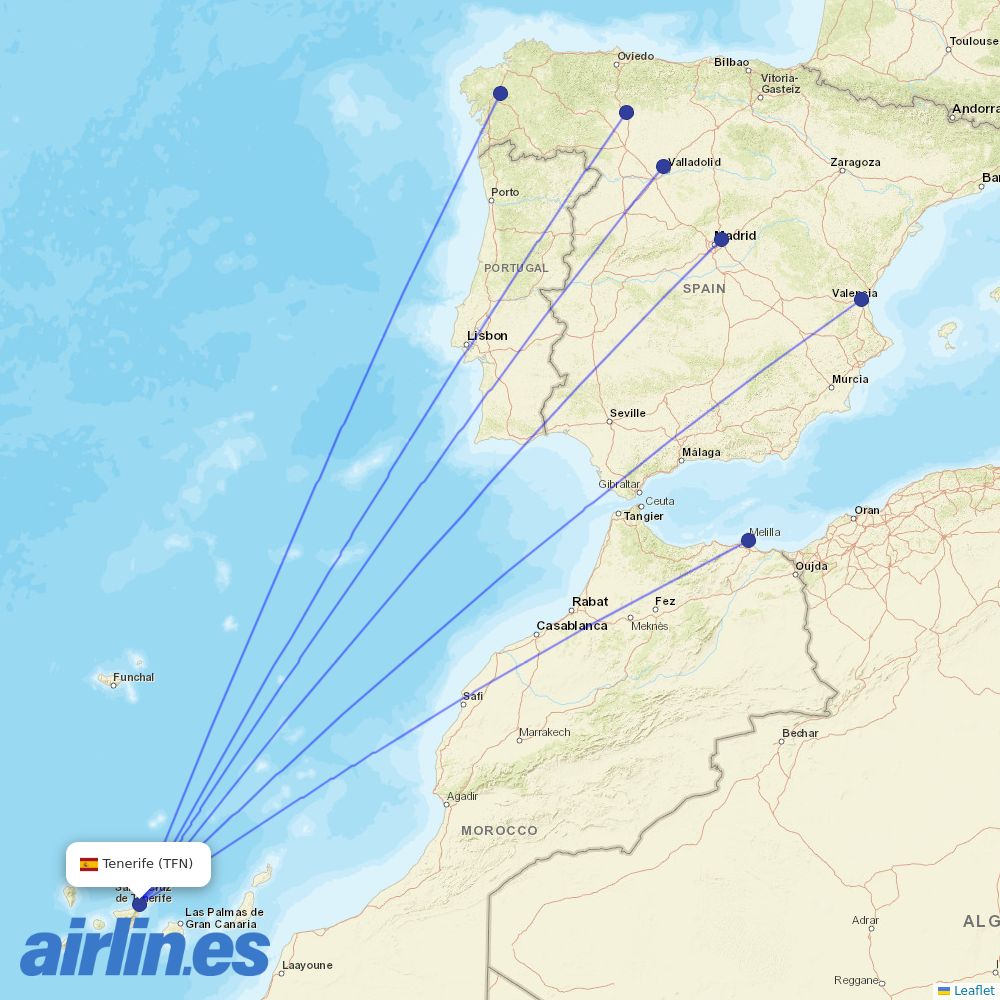 Iberia at TFN route map
