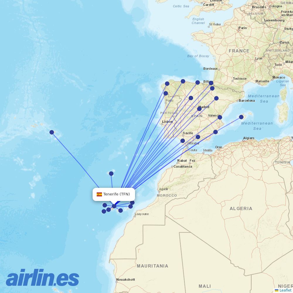 Binter Canarias at TFN route map
