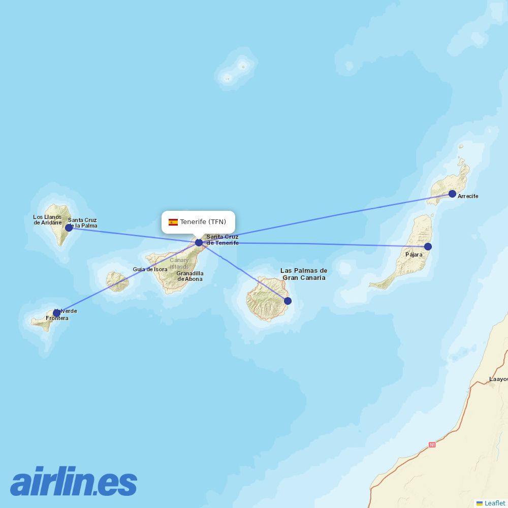 Canaryfly from Tenerife North destination map