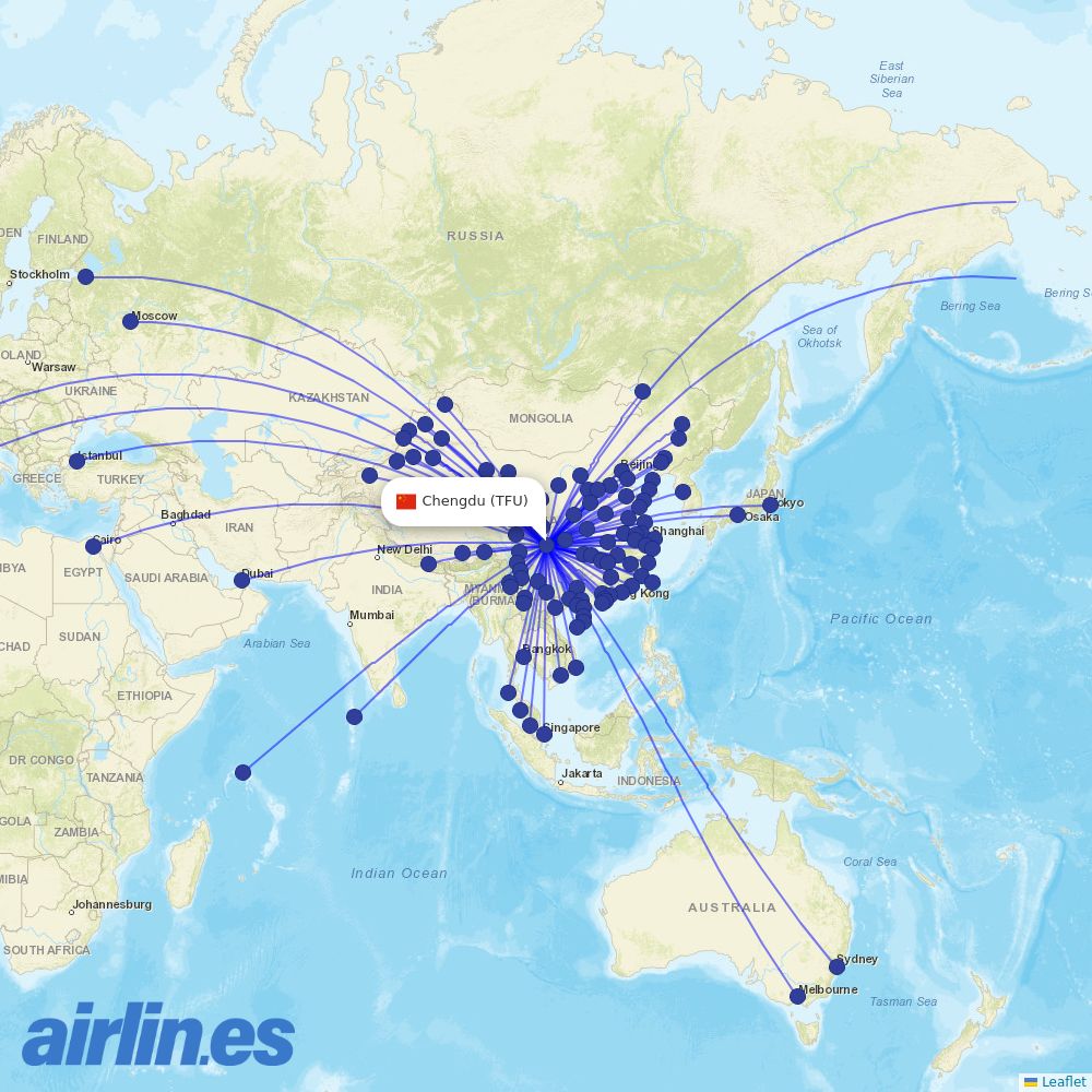 Sichuan Airlines at TFU route map