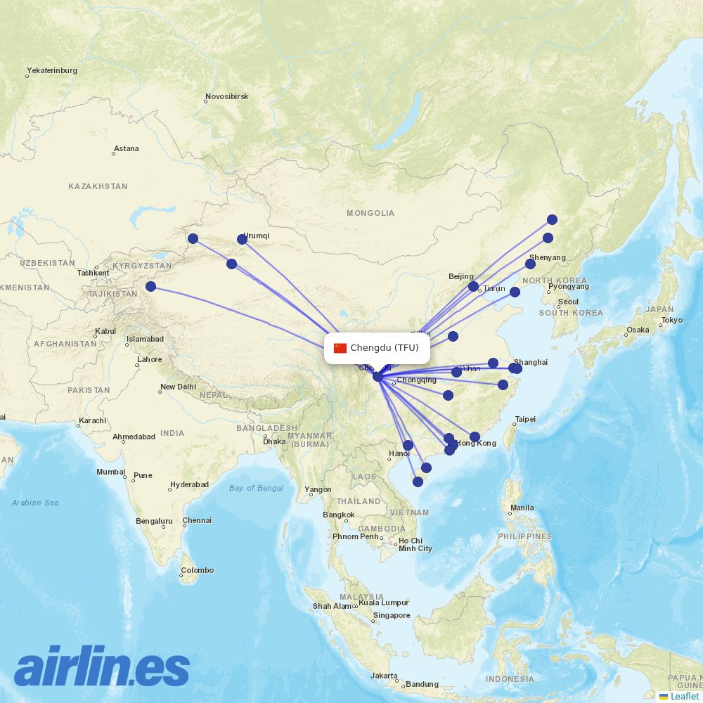 China Southern Airlines from Tianfu International Airport destination map