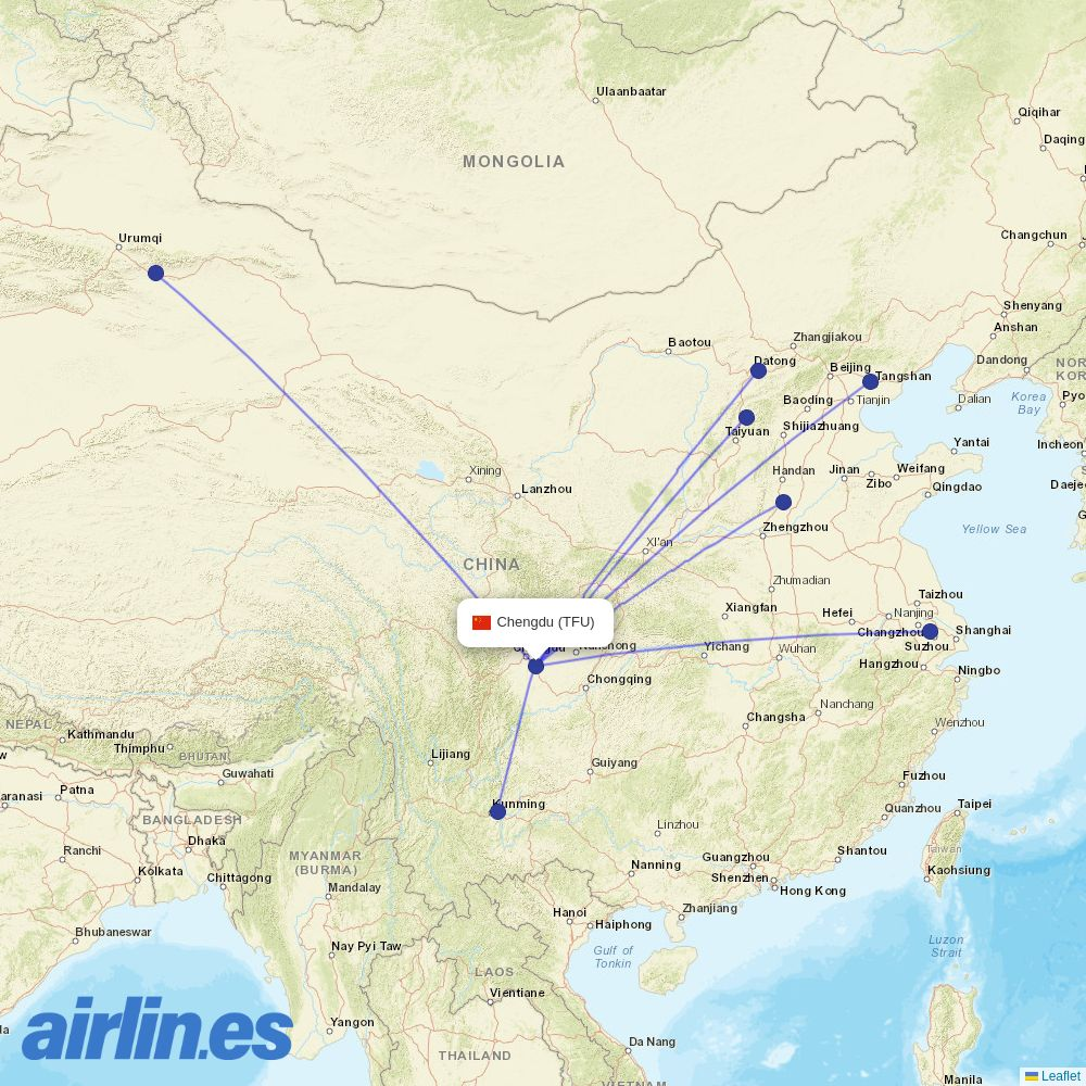 Ruili Airlines at TFU route map