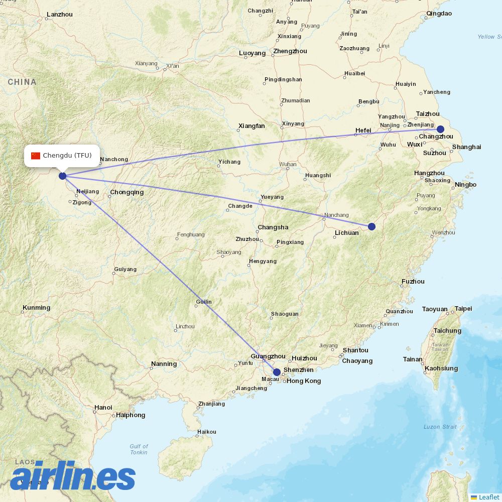 Donghai Airlines at TFU route map